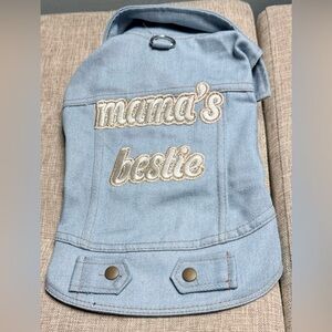 Denim Dog Jacket Dress Vest with Embroidered White Gold Metallic Trim sz Lg New